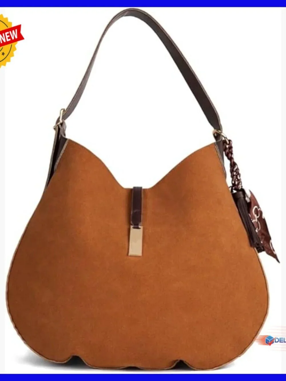 Medium Vegan Suede Hobo Bag with Magnetic Closure & Adjustable Strap